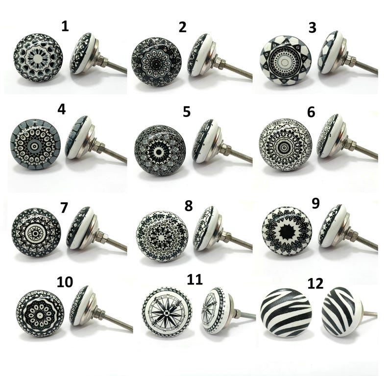 Keramik Knäufe, schwarz weiß Keramik Möbel Knäufe, Möbel Knäufe, Home Decor Bild 1