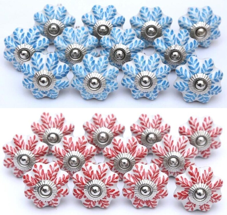 Hand-Painted Ceramic Knobs, Leaf Design - Furniture Hardware image 3