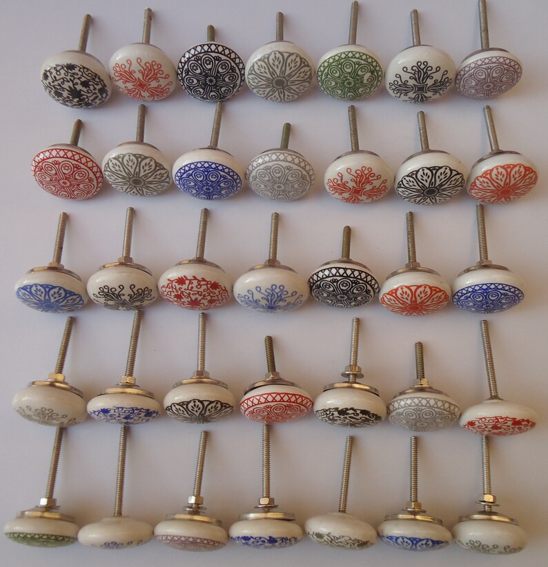 Assorted Flat Ceramic Knobs Multicolor Multidesign Ceramic Etsy