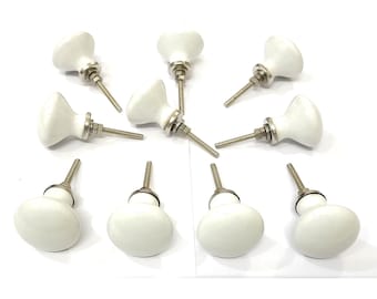 Boutons en céramique blanche, quincaillerie d'armoire faite main