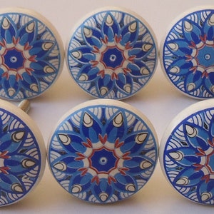 Blue & White color Ceramic Knobs Flat Ceramic Knobs Ceramic Door Knobs Kitchen Cabinet Drawer Pulls Cabinet Knobs