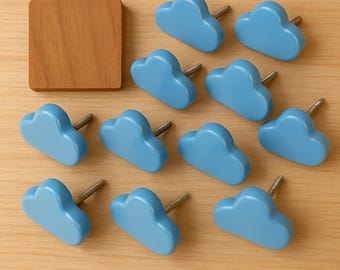 Sky Blue Cloud Ceramic Knob, Handpainted Hardware
