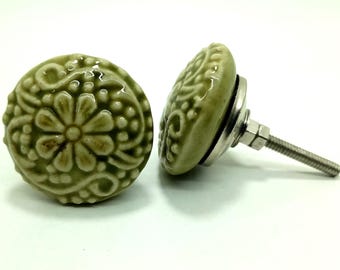 Handpainted Ceramic Knobs, Decorative Cabinet Hardware