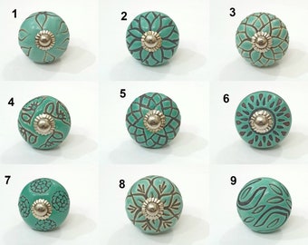 Sea Green Vintage Style Ceramic Knobs Handmade Hand Painted Kitchen Cabinet Drawer Knobs Cabinet Knobs Drawer Pulls Door Knobs