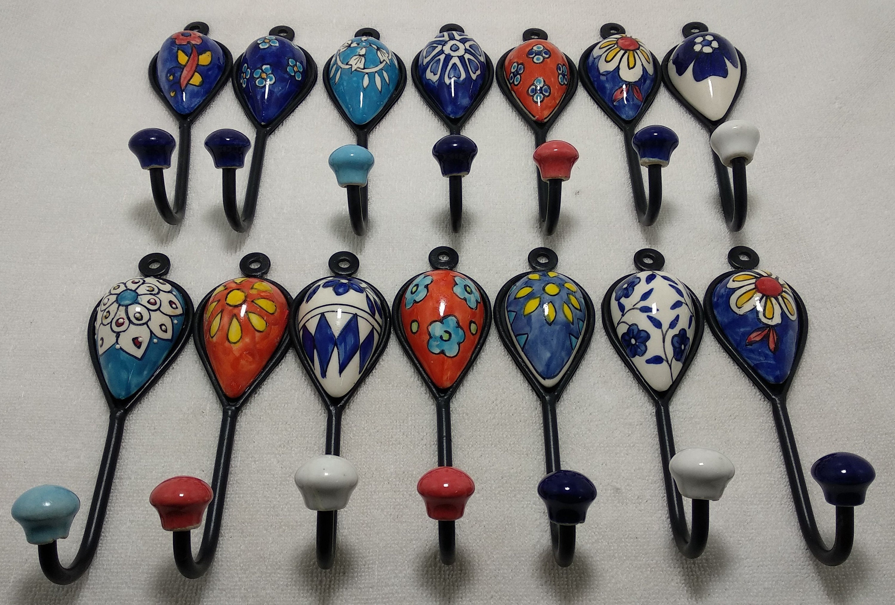 Multicolor Ceramic Hooks Handpainted Hooks Bathroom Hooks Etsy