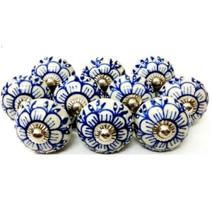 Blaue Farbe Blumen Design Keramik Knäufe Handbemalte Keramik Türknäufe Küche Schrank Knäufe Möbelknöpfe Schrankknöpfe