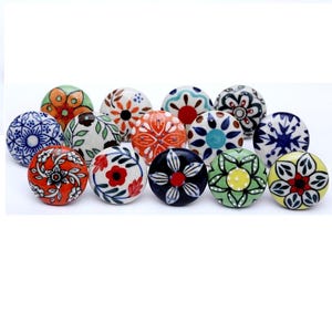 Handmade Multicolor Ceramic Knobs, Painted Cabinet & Drawer Pulls