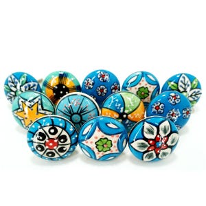 Handgemachte mehrfarbige Keramik-Schrankknöpfe, handbemalte Schubladenknäufe