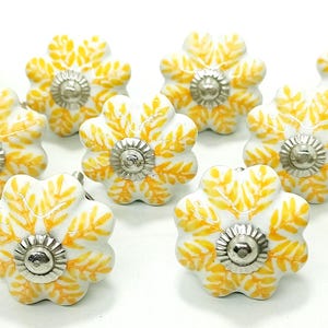 Pomos de cerámica pintados a mano - Tiradores de cajón con diseño de hojas Style 08