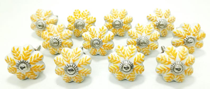 Pomos de cerámica pintados a mano - Tiradores de cajón con diseño de hojas Style 08