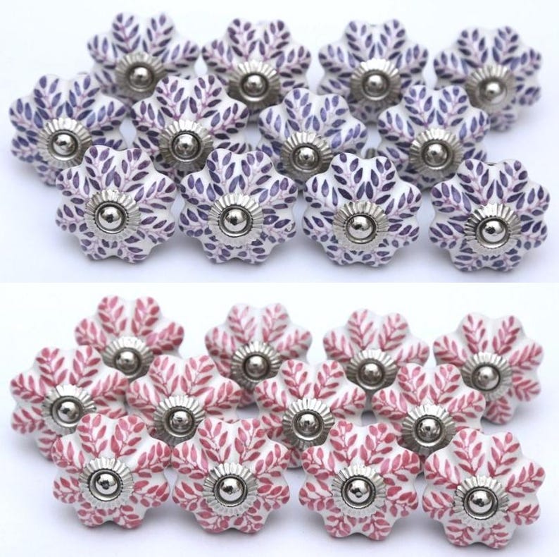 Hand-Painted Ceramic Knobs, Leaf Design - Furniture Hardware image 5