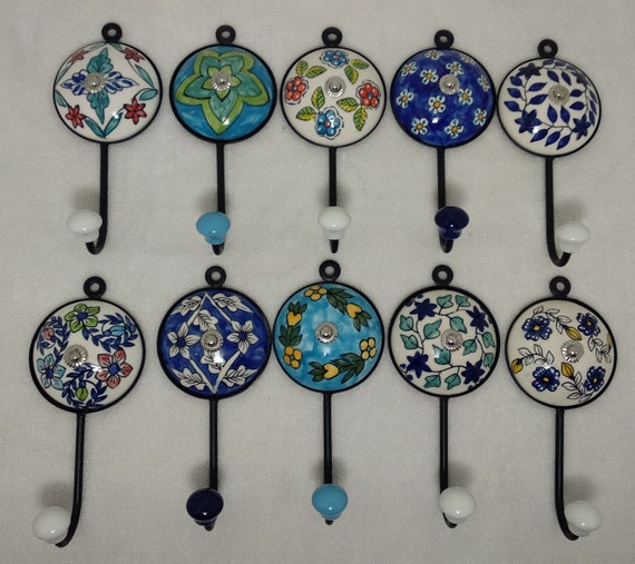 Multicolor Assorted Ceramic Wall Hooks Handpainted Wall Hooks