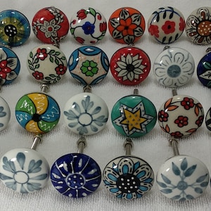 Multi Color Flat Ceramic Knobs Kitchen Cabinet Drawer Knobs HandPainted Knobs Hardware Knobs Handmade Knobs Cabinet Knobs Ceramic Door Knobs