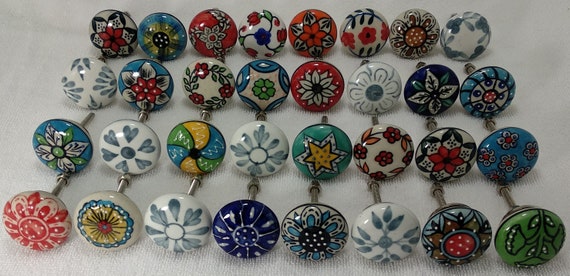 per cassetti della cucina e armadi Multicolour Design#3 Pomelli vintage in ceramica dipinti a mano per cassetti della cucina e armadi Multicolour Design#3 Pomelli vintage in ceramica dipinti a mano