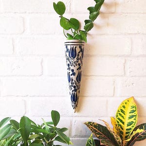10&quot; Conical Ceramic Wall Planter – Hand Painted Pot for Indoor/Outdoor Use | Hanging Pottery Wall Planter | Boho Wall Decor