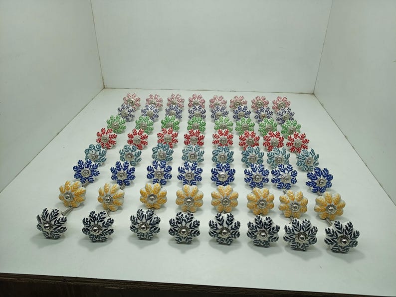 Pomos de cerámica pintados a mano - Tiradores de cajón con diseño de hojas Style 10