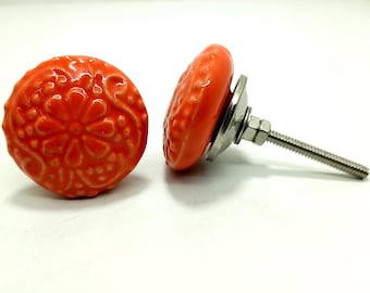 Boutons en céramique orange peints à la main, matériel floral vintage