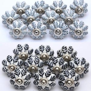 Hand-Painted Ceramic Knobs, Leaf Design - Furniture Hardware image 2