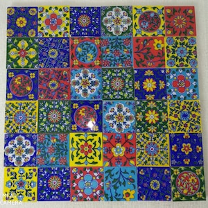 Multicolor Handpainted Ceramic Tiles Vintage Tiles India Ceramic Tiles Bathroom Tiles Decorative Tiles Handmade Tiles Size 1.5*1.5 Inch