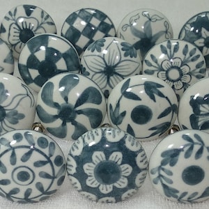 Grey & White Ceramic Knobs Handpainted Handmade Ceramic Door Knobs Kitchen Cabinet Knobs Drawer Knob Cupboard Knobs Hardware Knobs Door Knob