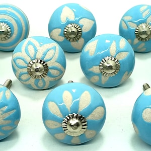 Sky Blue Ceramic Knobs Handmade Vintage Look Kitchen Cabinet Knobs Ceramic Door Knobs Hardware Knobs