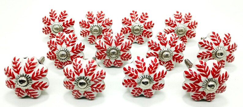 Pomos de cerámica pintados a mano - Tiradores de cajón con diseño de hojas Style 04