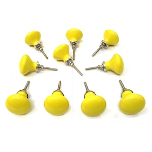 Yellow Ceramic Cabinet Knobs, Handmade Vintage Style