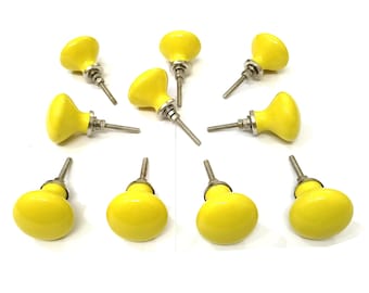 Yellow Ceramic Cabinet Knobs, Handmade Vintage Style