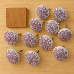 Handmade Purple Ceramic Knobs, Decorative Cabinet Hardware