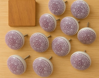 Handmade Purple Ceramic Knobs, Decorative Cabinet Hardware