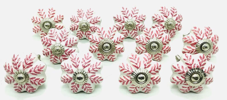 Pomos de cerámica pintados a mano - Tiradores de cajón con diseño de hojas Style 06