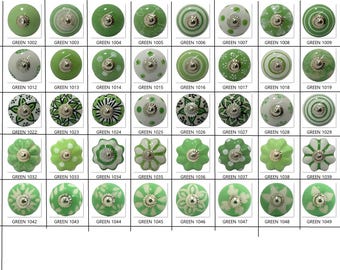 Groene keramische knoppen, handgemaakte ladegrepen, handgeschilderde keukenkastknoppen