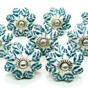 Pomos de cerámica pintados a mano - Tiradores de cajón con diseño de hojas Style 03