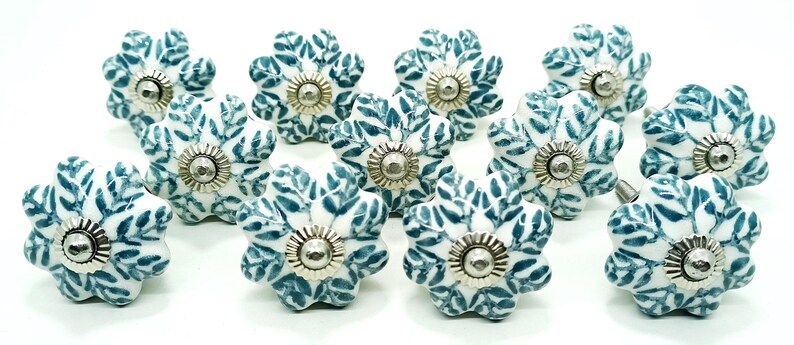 Pomos de cerámica pintados a mano - Tiradores de cajón con diseño de hojas Style 03