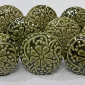 Olive Green Vintage Ceramic Knobs Handpainted Ceramic Door Knobs Kitchen Cabinet Knobs Drawer Knobs Cupboard Knobs Drawer Handles