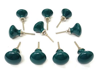 Poison Green Ceramic Knobs - Handmade Vintage Cabinet Hardware