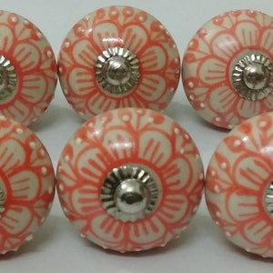 Orange Color Flower Design Ceramic Knobs Handpainted Ceramic Door Knobs Kitchen Cabinet Drawer Knobs Furniture Knobs Cabinet Knobs