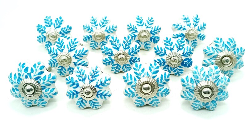 Pomos de cerámica pintados a mano - Tiradores de cajón con diseño de hojas Style 07