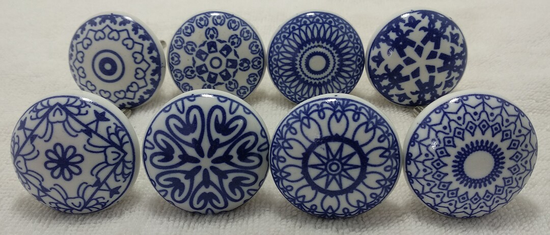 Blue & White Ceramic Knobs Kitchen Cabinet Drawer Knobs - Etsy