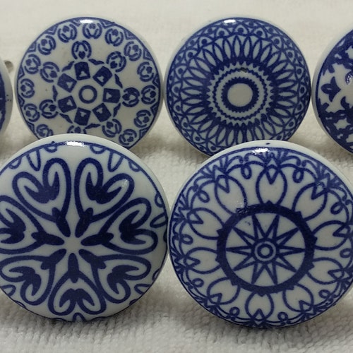 Blue & White Ceramic Knobs Kitchen Drawer Knobs Etsy