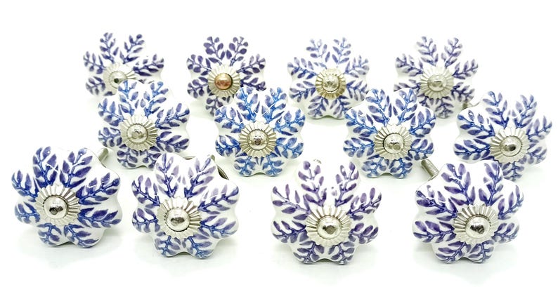 Pomos de cerámica pintados a mano - Tiradores de cajón con diseño de hojas Style 05