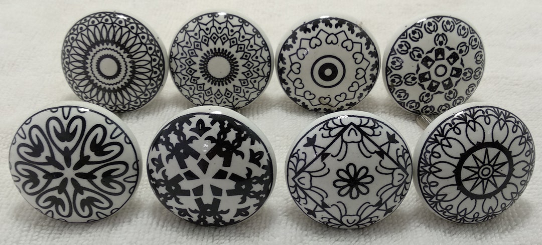 Black & White Ceramic Knobs Kitchen Cabinet Drawer Knobs - Etsy