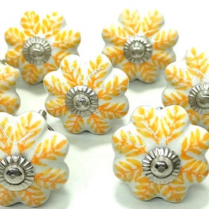 Hand-Painted Ceramic Knobs, Leaf Design - Furniture Hardware image 6