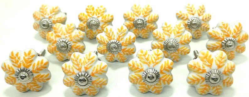 Hand-Painted Ceramic Knobs, Leaf Design - Furniture Hardware image 6