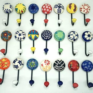 Multi color Ceramic Hooks Hand painted Hooks Bathroom Hooks Decorative Hooks Kitchen Wall Hooks Coat Hangers Towel Hanger Colorful Hooks