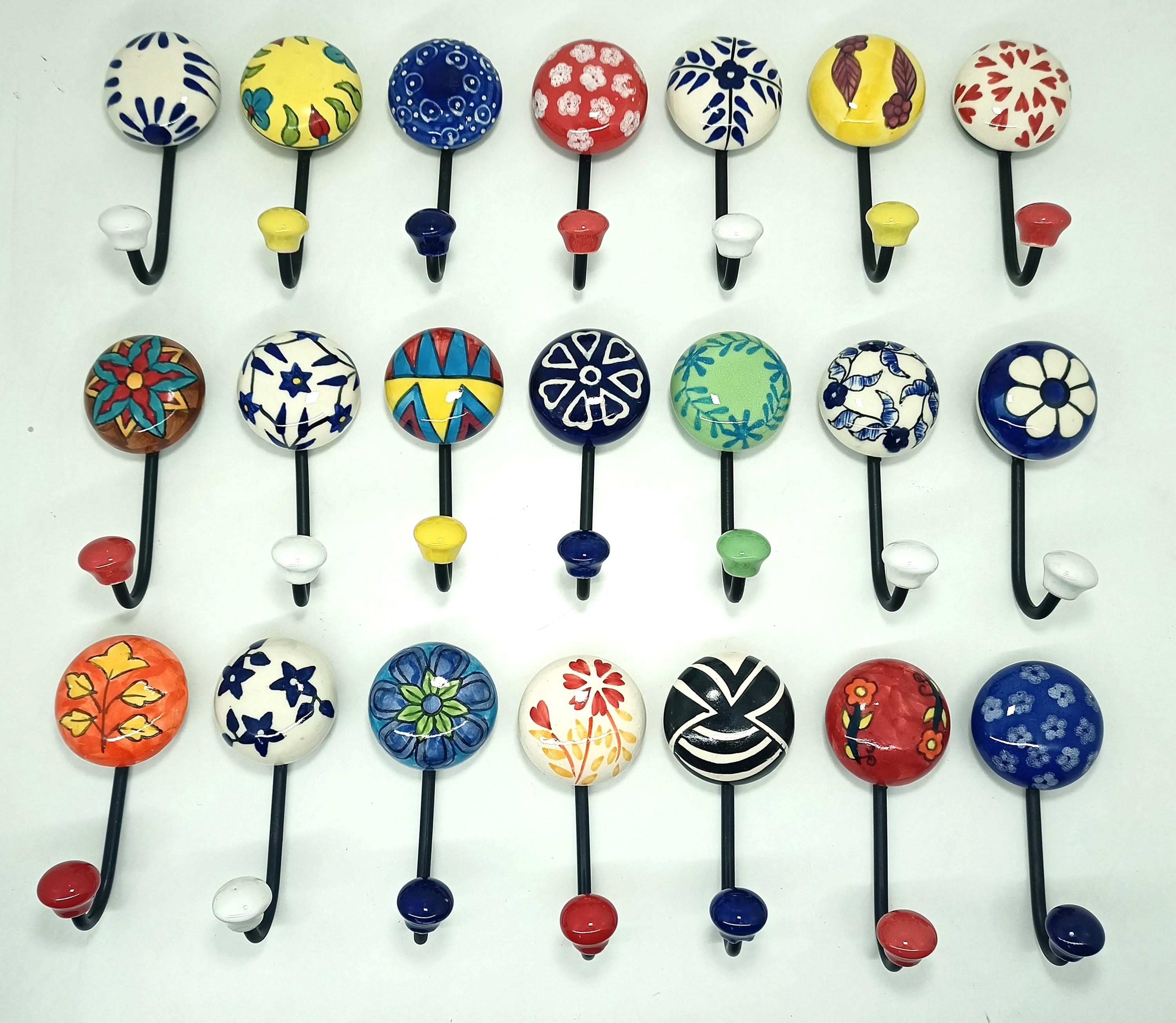 Multi color Ceramic Hooks Hand painted Hooks Bathroom Hooks Decorative Hooks Kitchen Wall Hooks Coat Hangers Towel Hanger Colorful Hooks