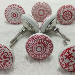 Red & White Ceramic Knobs Kitchen Cabinet Drawer Knobs | Etsy
