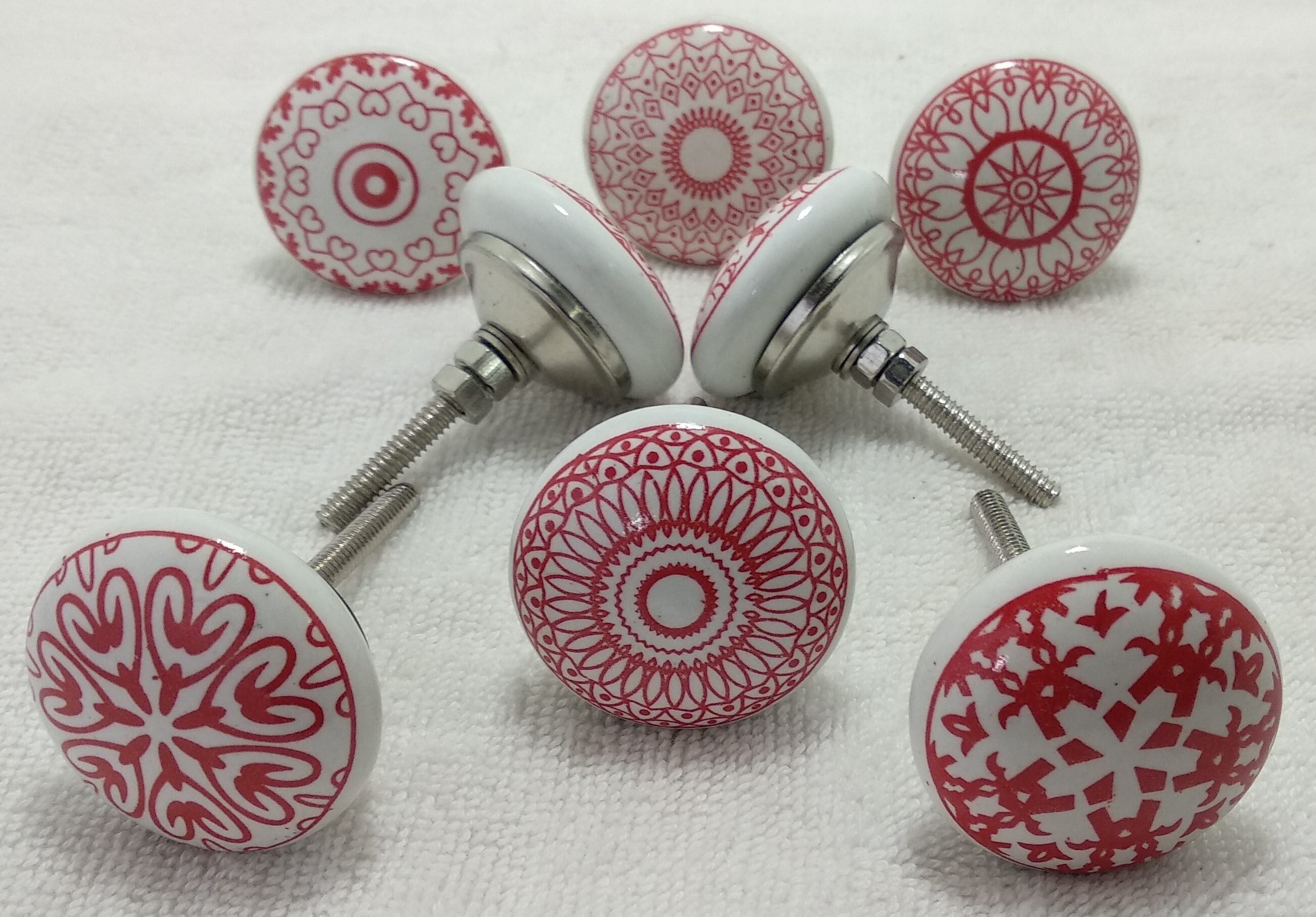 Red & White Ceramic Knobs Kitchen Drawer Knobs Etsy