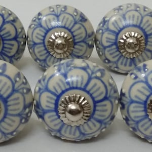 Light Blue Color Flower Design Ceramic Knobs Handpainted Ceramic Door Knobs Kitchen Cabinet Drawer Knobs Furniture Knobs Cabinet Knobs