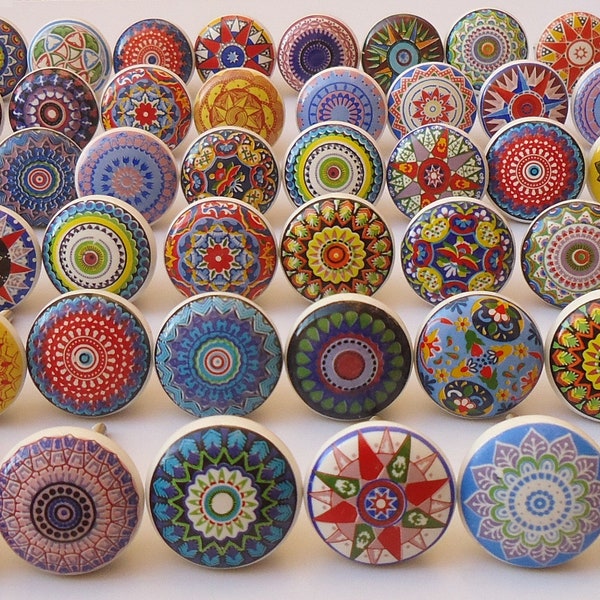 Assortiment de boutons plats en céramique Boutons de porte en céramique multicolores multicolores Poignées de tiroir d'armoire de cuisine Boutons de quincaillerie Boutons de meuble Boutons de tiroir